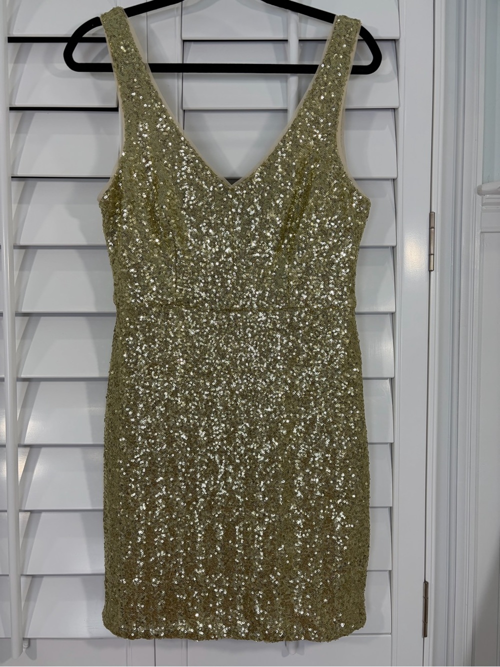 Bisou Bisou Gold Sequin V-Neck Mini Dress (12) - Picture 2 of 9